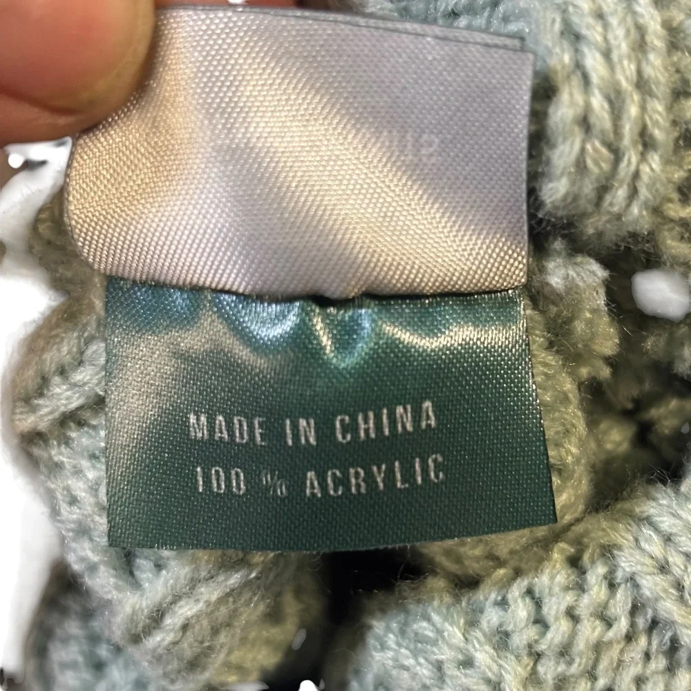 Legacy Whitefish Montana Sage Green Cable Knit Pom‎ Beanie Hat One Size